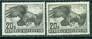 Австрия, 1952, Хищные птицы, 1 марка- 2 разные бумаги